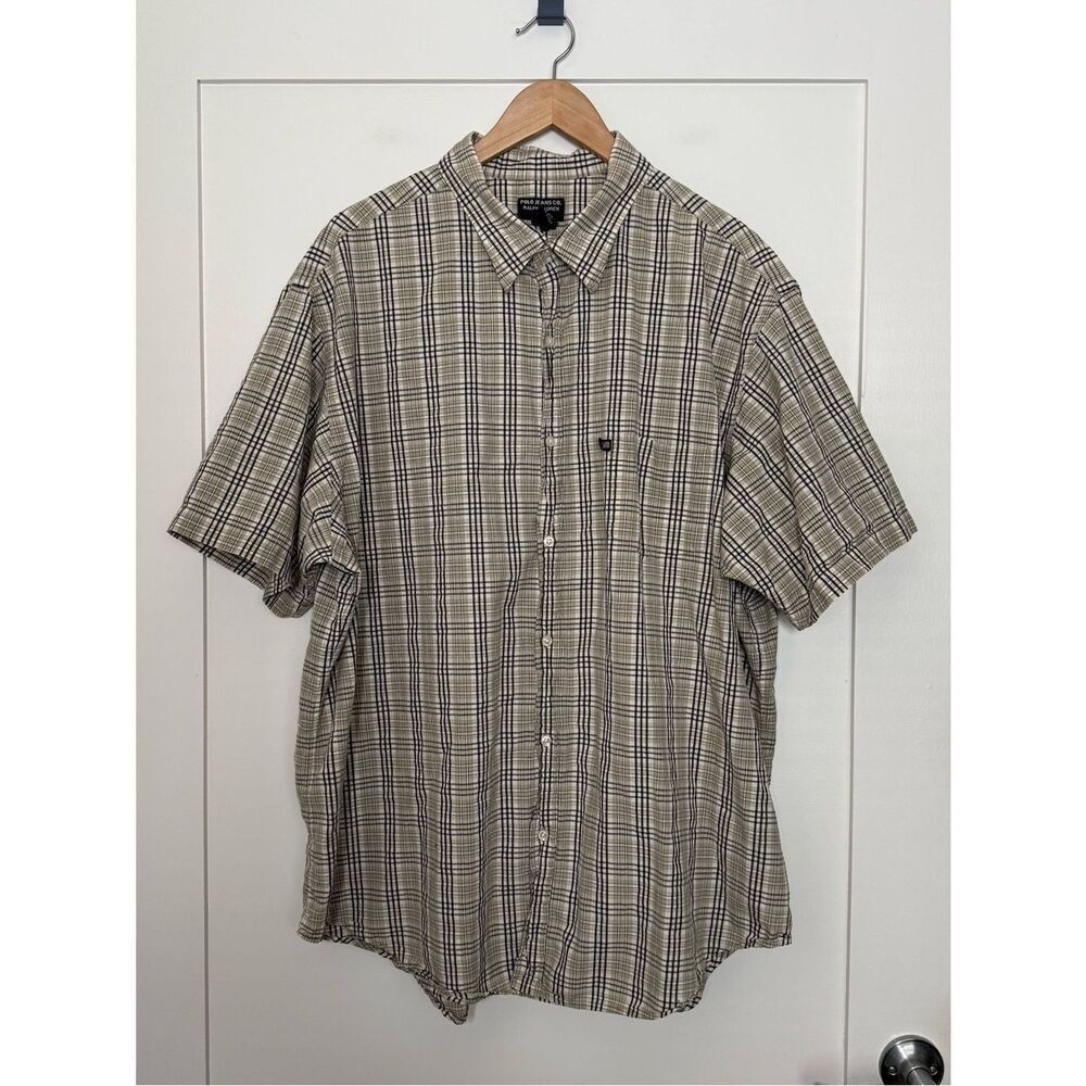 Polo Jeans Ralph Lauren Shirt Mens XXL Tan Plaid Short Sleeve Button Up Preppy